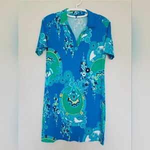 Tori Richard Honolulu Dress Jaxon Short Sleeve Collared Paisley Print Blue Sz S